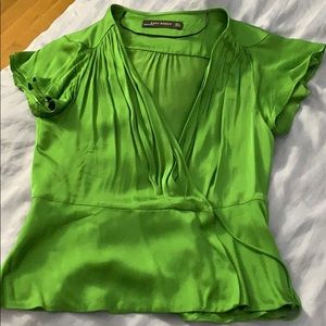 Zara Green v-neck blouse with tie at waist